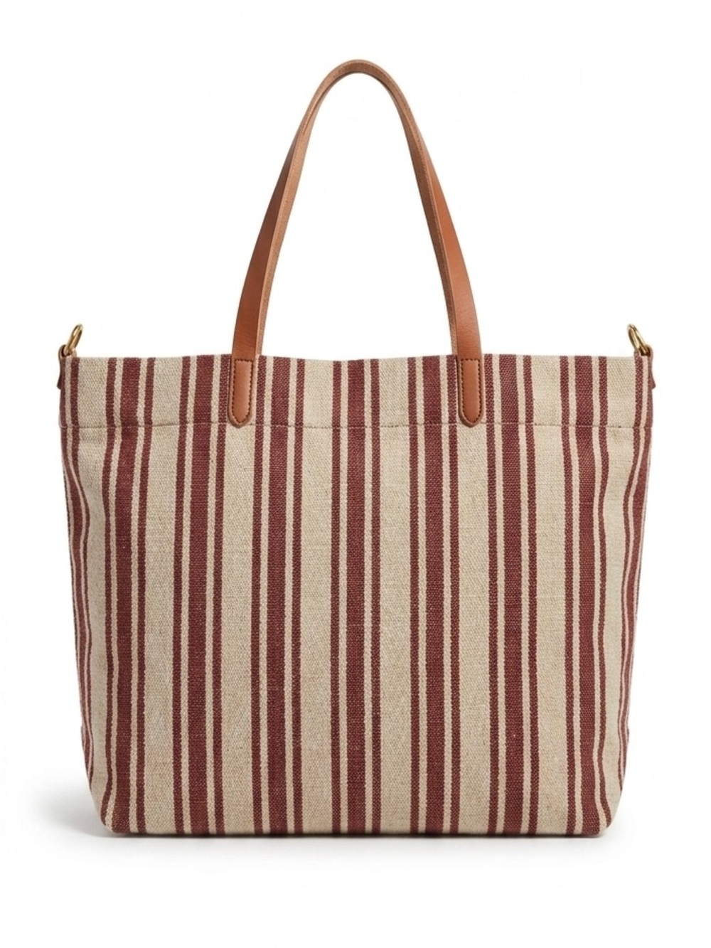 Banana Republic Striped Canvas Tote Bag with Leather Handles - Terracotta - NWOT